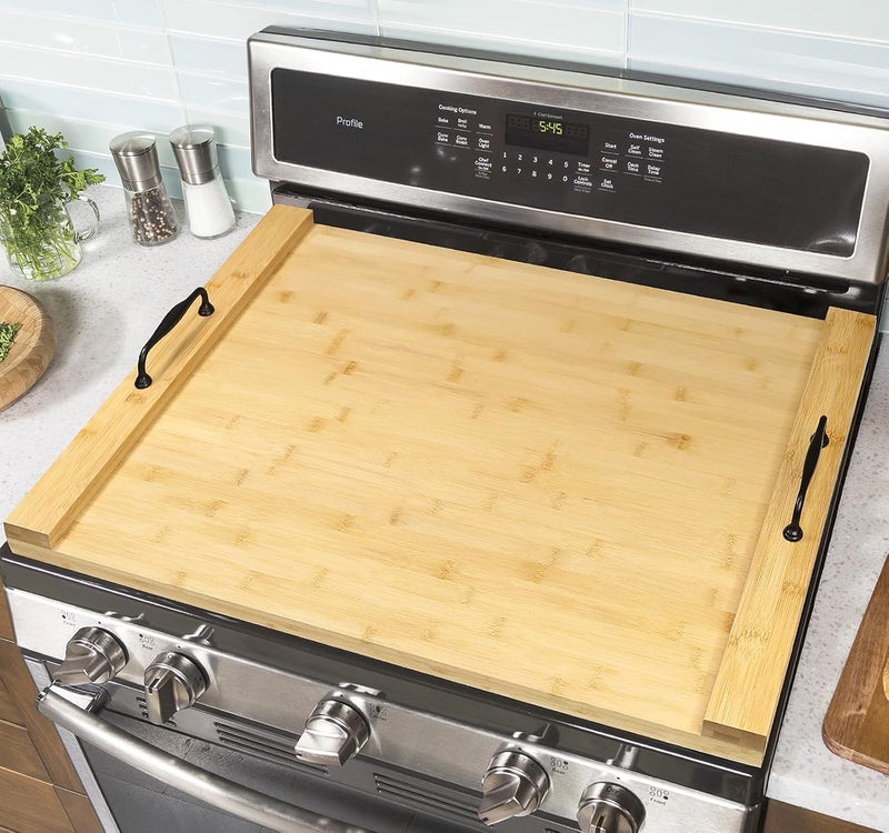 Gashell Noodle Board Wood Stovetop Cover with Handles for Electric/Gas Stove Top(Bamboo) - Image 2